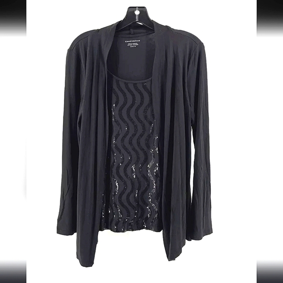 Charter Club Black Sequin Cardigan Top Set One Piece Size XL - Picture 1 of 5